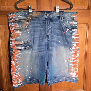 Rockstar Original Natural Selection Designer Denim Shorts Mens Size 38 Paint...